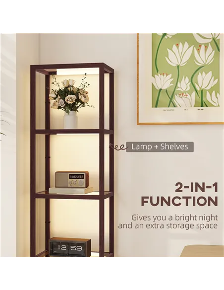 HOMCOM Four-Shelf Floor Lamp - Dark Brown