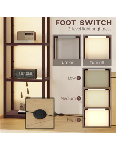 HOMCOM Four-Shelf Floor Lamp - Dark Brown