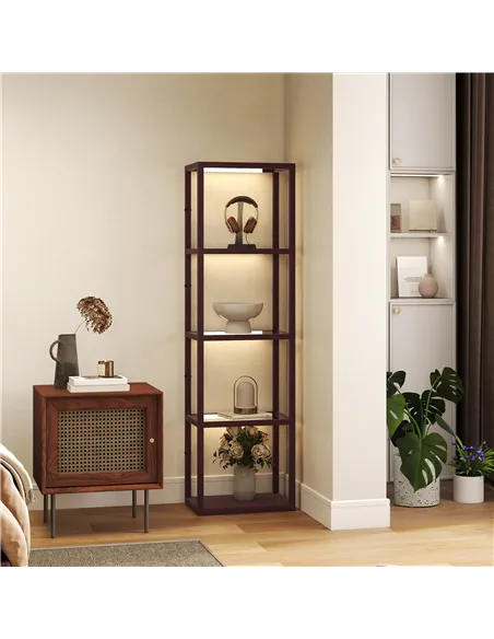 HOMCOM Four-Shelf Floor Lamp - Dark Brown