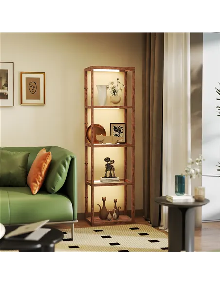 HOMCOM Four-Shelf Floor Lamp - Rustic Brown