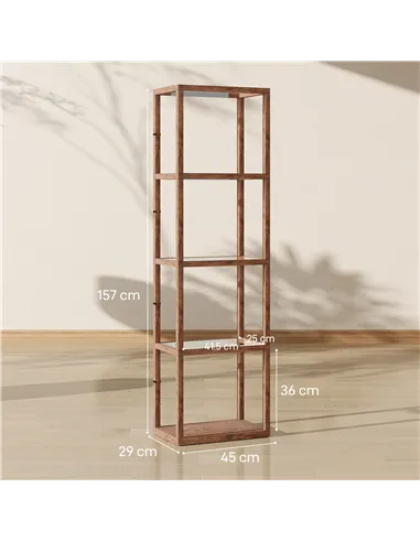 HOMCOM Four-Shelf Floor Lamp - Rustic Brown