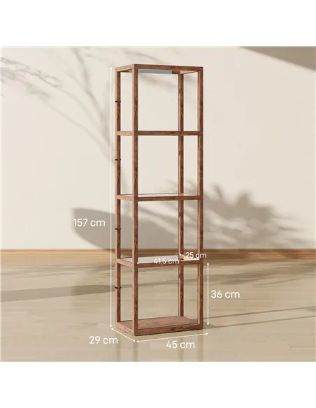 HOMCOM Four-Shelf Floor Lamp - Rustic Brown