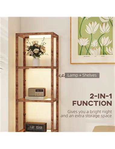 HOMCOM Four-Shelf Floor Lamp - Rustic Brown