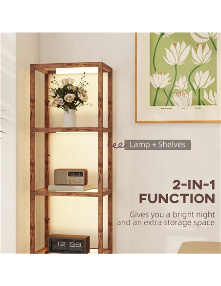 HOMCOM Four-Shelf Floor Lamp - Rustic Brown