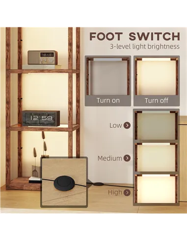 HOMCOM Four-Shelf Floor Lamp - Rustic Brown