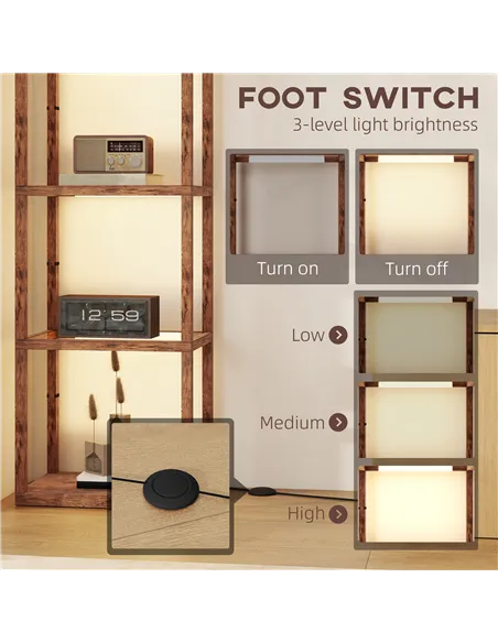 HOMCOM Four-Shelf Floor Lamp - Rustic Brown