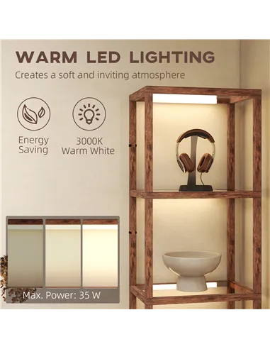 HOMCOM Four-Shelf Floor Lamp - Rustic Brown