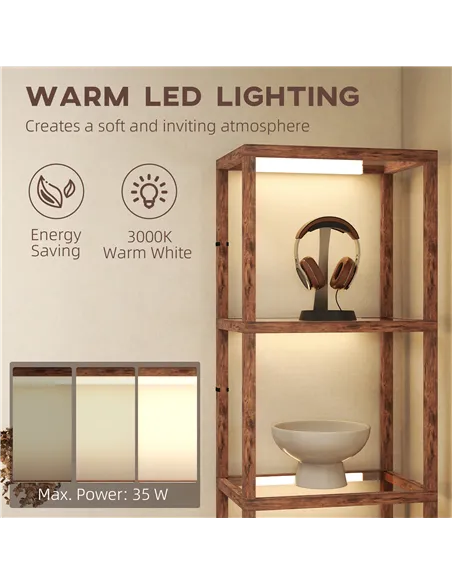 HOMCOM Four-Shelf Floor Lamp - Rustic Brown