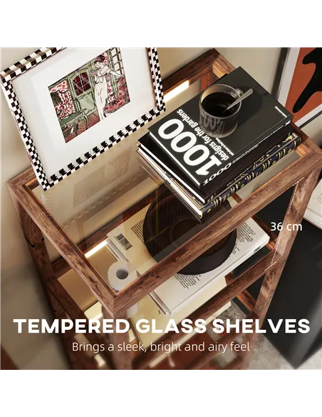 HOMCOM Four-Shelf Floor Lamp - Rustic Brown