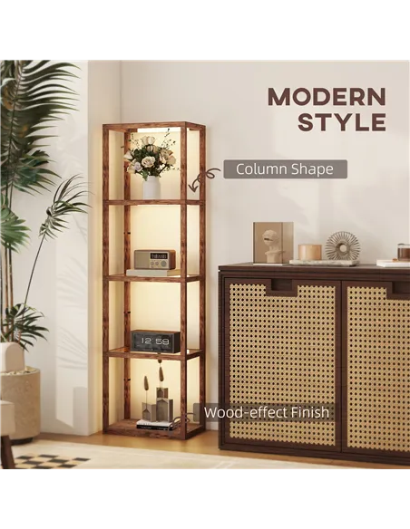 HOMCOM Four-Shelf Floor Lamp - Rustic Brown