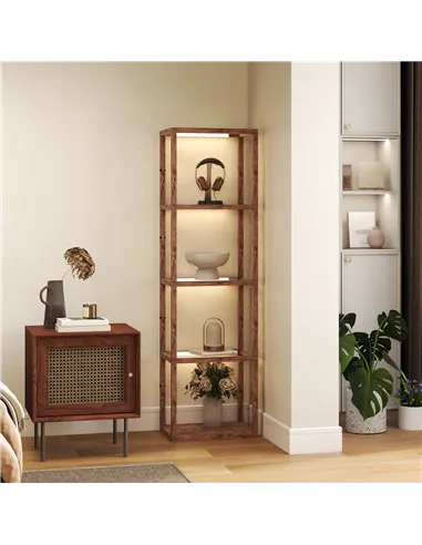 HOMCOM Four-Shelf Floor Lamp - Rustic Brown