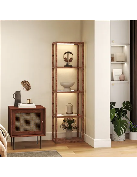 HOMCOM Four-Shelf Floor Lamp - Rustic Brown