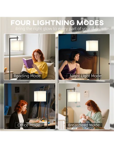 HOMCOM Floor Lamp for Living Room, 66" Modern Tall Standing Lamp with Adjustable Colour Temperatures & 10 Brightness Levels, Rem