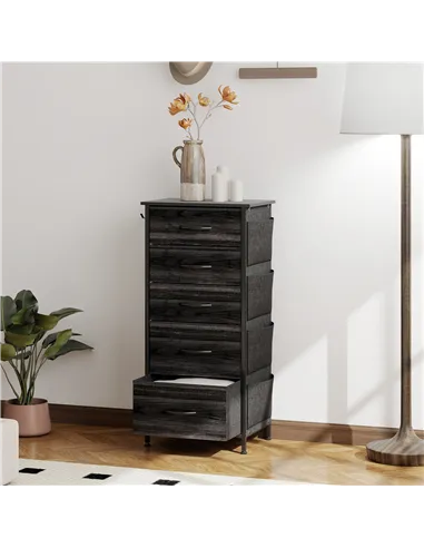 HOMCOM Chest of Five Fabric Drawers - Black