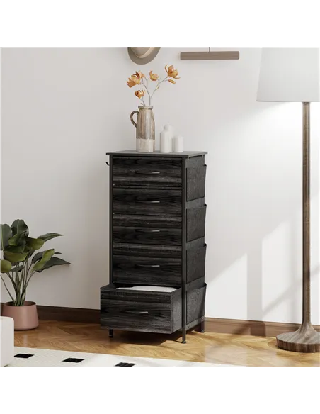 HOMCOM Chest of Five Fabric Drawers - Black
