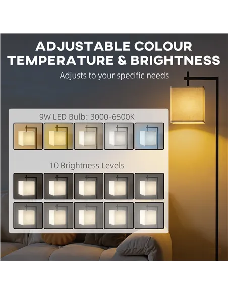 HOMCOM Floor Lamp for Living Room, 66" Modern Tall Standing Lamp with Adjustable Colour Temperatures & 10 Brightness Levels, Rem