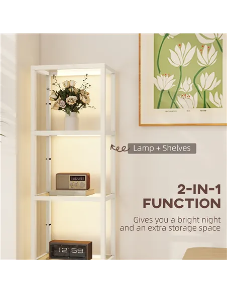 HOMCOM Four-Shelf Floor Lamp - Bleached Oak