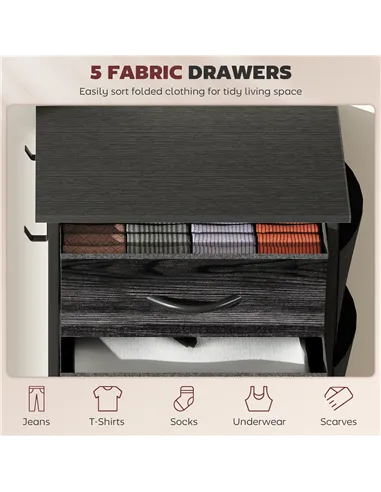 HOMCOM Chest of Five Fabric Drawers - Black