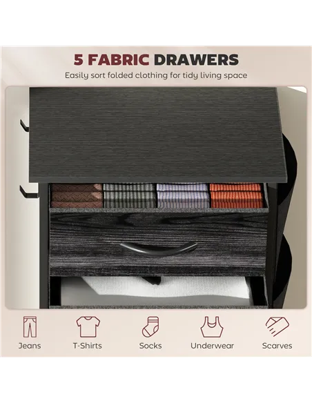 HOMCOM Chest of Five Fabric Drawers - Black