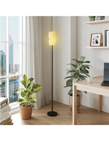 HOMCOM Floor Lamp for Living Room, 3D Printed Modern Standing Lamp with Flowing Curved Shade & Foot Switch, Minimalist Tall Pole