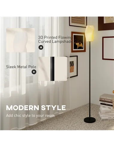 HOMCOM Floor Lamp for Living Room, 3D Printed Modern Standing Lamp with Flowing Curved Shade & Foot Switch, Minimalist Tall Pole