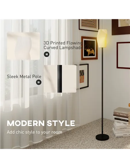 HOMCOM Floor Lamp for Living Room, 3D Printed Modern Standing Lamp with Flowing Curved Shade & Foot Switch, Minimalist Tall Pole
