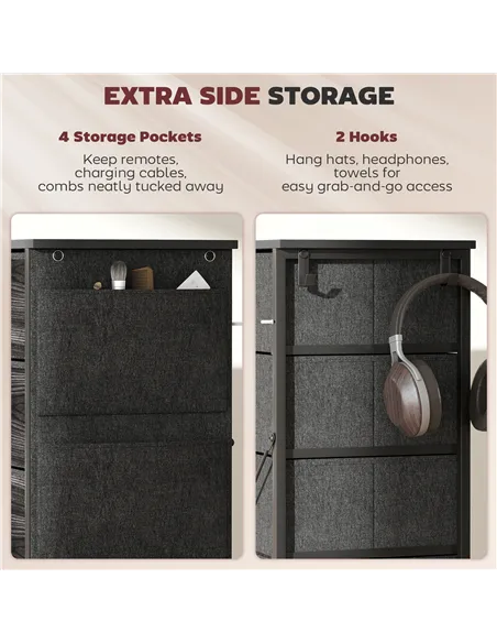 HOMCOM Chest of Five Fabric Drawers - Black