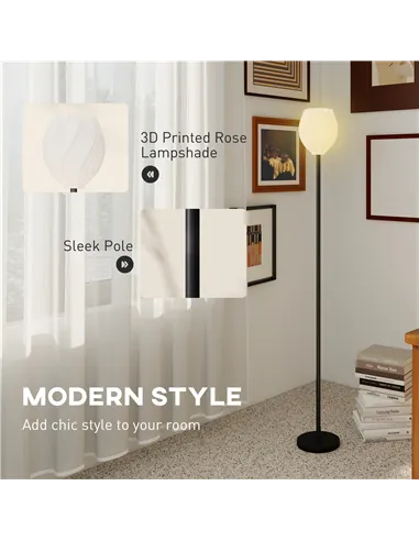 HOMCOM Flower Floor Lamp for Living Room, 3D Printed Modern Standing Lamp with Rose Shade & Foot Switch, Minimalist Tall Pole La