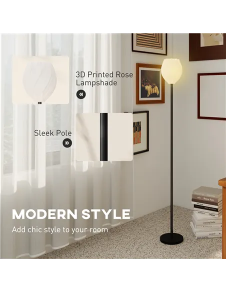 HOMCOM Flower Floor Lamp for Living Room, 3D Printed Modern Standing Lamp with Rose Shade & Foot Switch, Minimalist Tall Pole La
