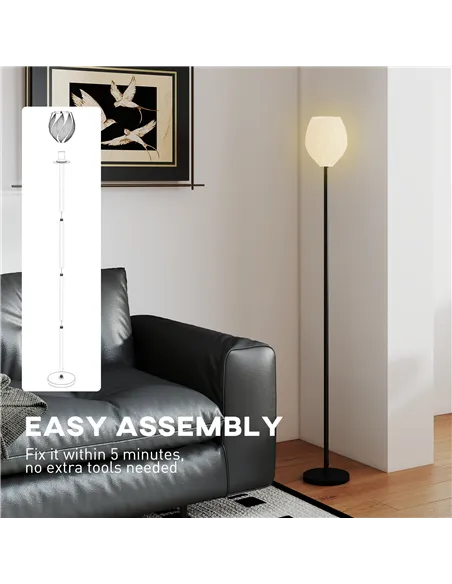 HOMCOM Flower Floor Lamp for Living Room, 3D Printed Modern Standing Lamp with Rose Shade & Foot Switch, Minimalist Tall Pole La