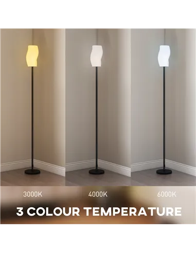 HOMCOM Floor Lamp for Living Room, 3D Printed Modern Standing Lamp with Flowing Curved Shade, 3 Colour Temperature & Foot Switch