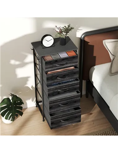 HOMCOM Chest of Five Fabric Drawers - Black