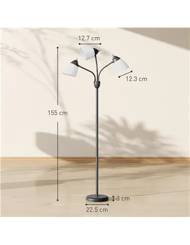 HOMCOM Arc Tree Floor Lamp with 3 Adjustable Rotating Lights and 3000K/4500K/6500K Colour Temperatures, Industrial Standing Lamp