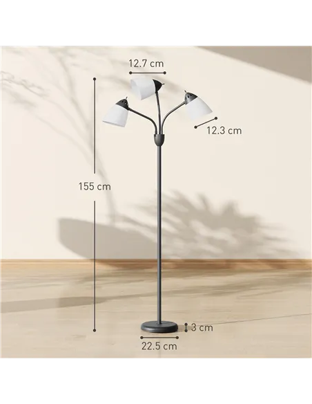 HOMCOM Arc Tree Floor Lamp with 3 Adjustable Rotating Lights and 3000K/4500K/6500K Colour Temperatures, Industrial Standing Lamp