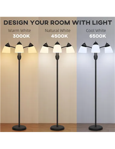 HOMCOM Arc Tree Floor Lamp with 3 Adjustable Rotating Lights and 3000K/4500K/6500K Colour Temperatures, Industrial Standing Lamp