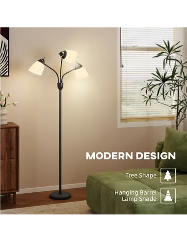 HOMCOM Arc Tree Floor Lamp with 3 Adjustable Rotating Lights and 3000K/4500K/6500K Colour Temperatures, Industrial Standing Lamp