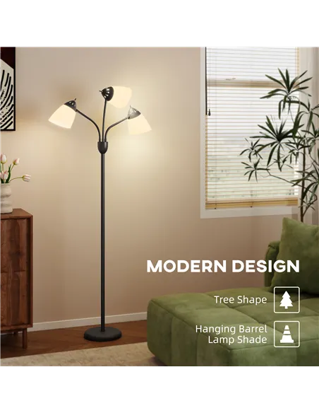 HOMCOM Arc Tree Floor Lamp with 3 Adjustable Rotating Lights and 3000K/4500K/6500K Colour Temperatures, Industrial Standing Lamp