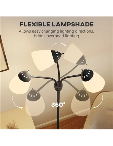 HOMCOM Arc Tree Floor Lamp with 3 Adjustable Rotating Lights and 3000K/4500K/6500K Colour Temperatures, Industrial Standing Lamp