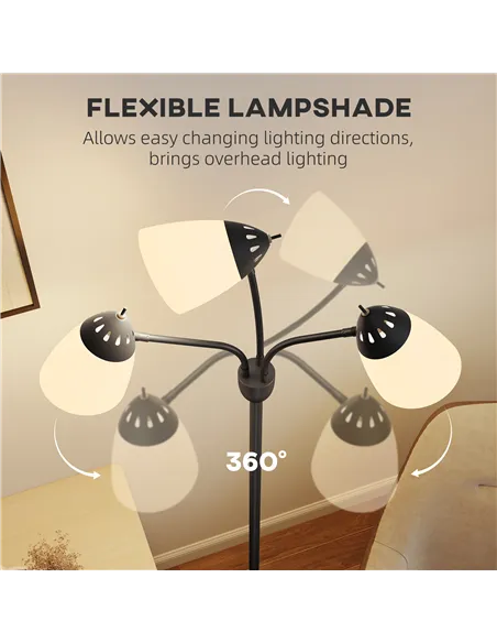 HOMCOM Arc Tree Floor Lamp with 3 Adjustable Rotating Lights and 3000K/4500K/6500K Colour Temperatures, Industrial Standing Lamp