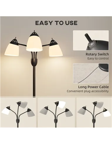HOMCOM Arc Tree Floor Lamp with 3 Adjustable Rotating Lights and 3000K/4500K/6500K Colour Temperatures, Industrial Standing Lamp