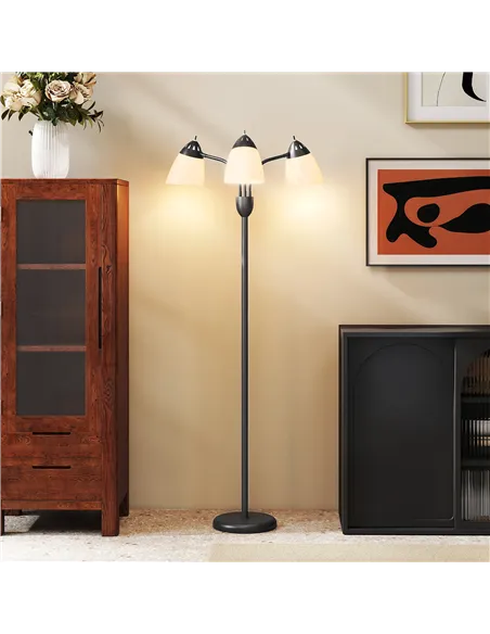 HOMCOM Arc Tree Floor Lamp with 3 Adjustable Rotating Lights and 3000K/4500K/6500K Colour Temperatures, Industrial Standing Lamp