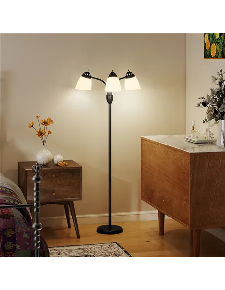 HOMCOM Arc Tree Floor Lamp with 3 Adjustable Rotating Lights and 3000K/4500K/6500K Colour Temperatures, Industrial Standing Lamp