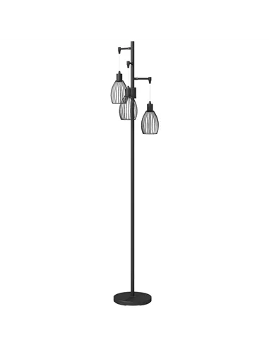 HOMCOM 3-Light LED Floor Lamp, 170cm Industrial Dimmable Standing Lamp with Steel Wire Cage Lampshades, 2700K for Living Room, B