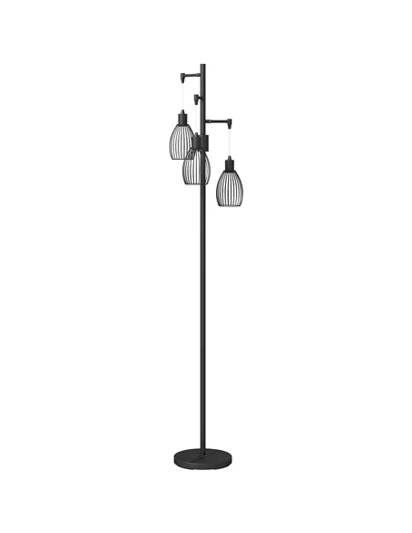 HOMCOM 3-Light LED Floor Lamp, 170cm Industrial Dimmable Standing Lamp with Steel Wire Cage Lampshades, 2700K for Living Room, B