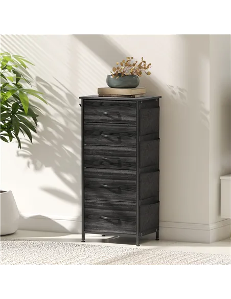 HOMCOM Chest of Five Fabric Drawers - Black