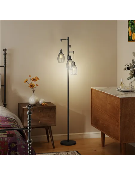 HOMCOM 3-Light LED Floor Lamp, 170cm Industrial Dimmable Standing Lamp with Steel Wire Cage Lampshades, 2700K for Living Room, B