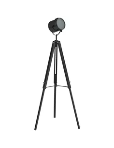 HOMCOM Industrial Tripod Floor Lamp, Nautical Searchlight with Adjustable Height, Wood Legs, E14 Lamp Base for Living Room, Bedr