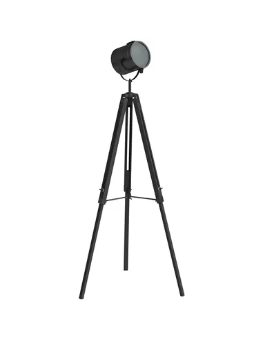 HOMCOM Industrial Tripod Floor Lamp, Nautical Searchlight with Adjustable Height, Wood Legs, E14 Lamp Base for Living Room, Bedr