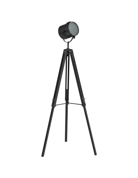 HOMCOM Industrial Tripod Floor Lamp, Nautical Searchlight with Adjustable Height, Wood Legs, E14 Lamp Base for Living Room, Bedr