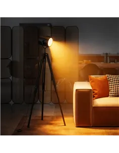 HOMCOM Industrial Tripod Floor Lamp, Nautical Searchlight with Adjustable Height, Wood Legs, E14 Lamp Base for Living Room, Bedr 2